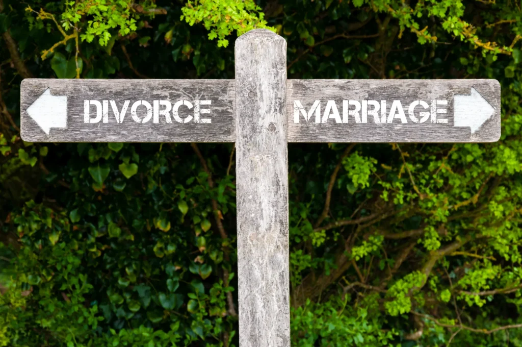 deciding on divorce signs saying divorce one way and marriage the other way